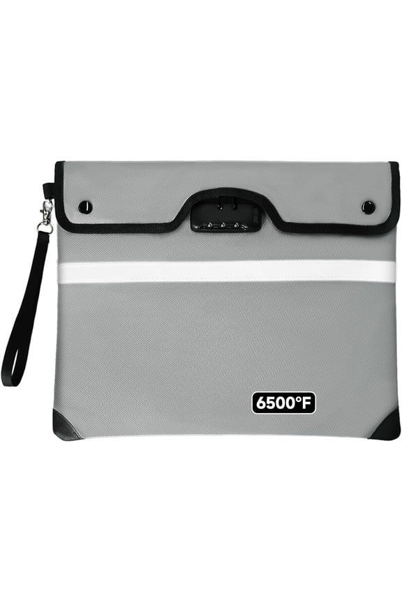 Upgraded 6500°F Fireproof Document Bag with Lock, Waterproof 9-Layer Heat Insulated | Dual-Liner Card Slot Money Bag with Zipper/Reflective Strip for Passport, Important Paper, Cash(15 x 12In)