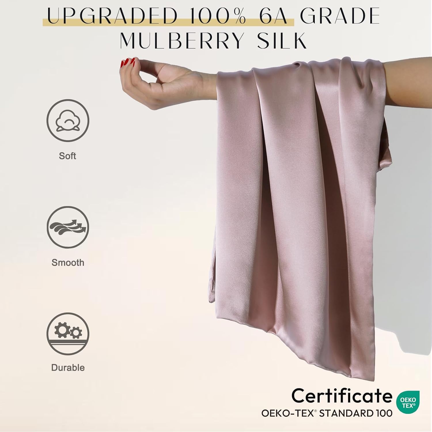 Upgraded  6A Grade Pure  Silk Pillowcase for Hair and Skin Silk Pillow Cases with Reinforced Hidden Zipper,  Soft & , Gift Box ( 20"x36" Light )