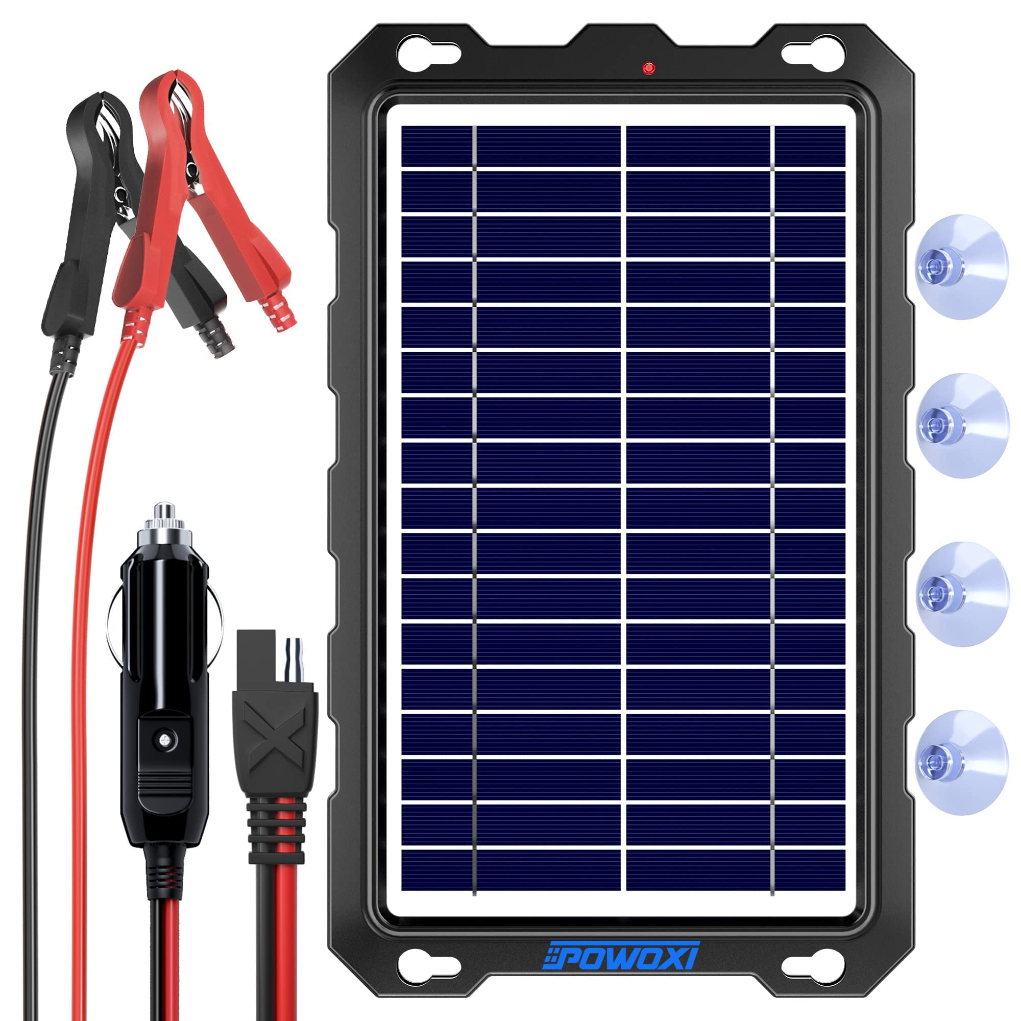 Upgraded 7.5W-Solar-Battery-Trickle-Charger-Maintainer-12V Portable Waterproof Solar Panel Trickle Charging Kit for Car, Automotive, Motorcycle, Boat, Marine, RV,Trailer,Powersports, Snowmobile, etc. - image 1 of 9