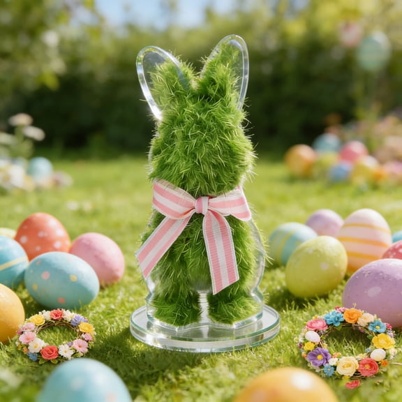 Upgraded 7.9" Blue Hydrangea Easter Bunny Decor Artificial Floral Bunny Figurine With Bow For Spring And Easter Home Tabletop Decor 2d K