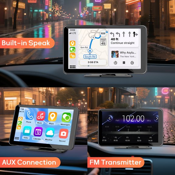 Upgraded 7" HD Touch Wireless Car Display, GPS Dashcam Backup Camera Mirror Link FM AUX USB Universal for Taxi Drivers