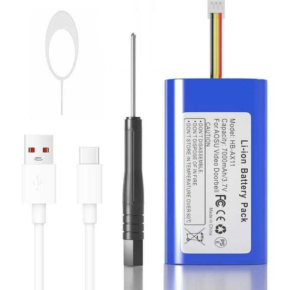 Upgraded 7000mAh Rechargeable Battery for AOSU Doorbell Camera Battery, Compatible with AOSU Doorbell Camera V8S, V8P, V8P1AX11, V8S1AX11【Include USB-C Cable and Installation Kit】