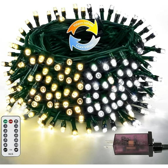 Upgraded 75.8 FT 200 LED Christmas String Lights Outdoor/Indoor, Timer & Memory Function & 8 Modes, Extendable Green Wire Waterproof Fairy String Lights for Xmas Tree Holiday Party Garden (Warm White)