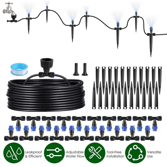 Upgraded 75FT Drip Irrigation System Kit Adjustable Misting Nozzles Leak-Proof Design, UV-Resistant Hose Easy Install for Garden Greenhouse Lawn Patio Outdoor Plants