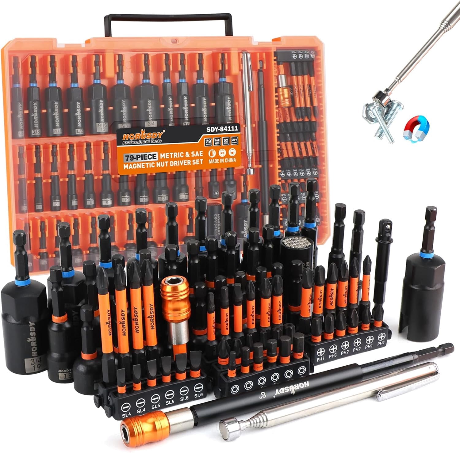 Upgraded 79-Piece Magnetic Impact Nut Driver Set, Metric & SAE with 3LB ...