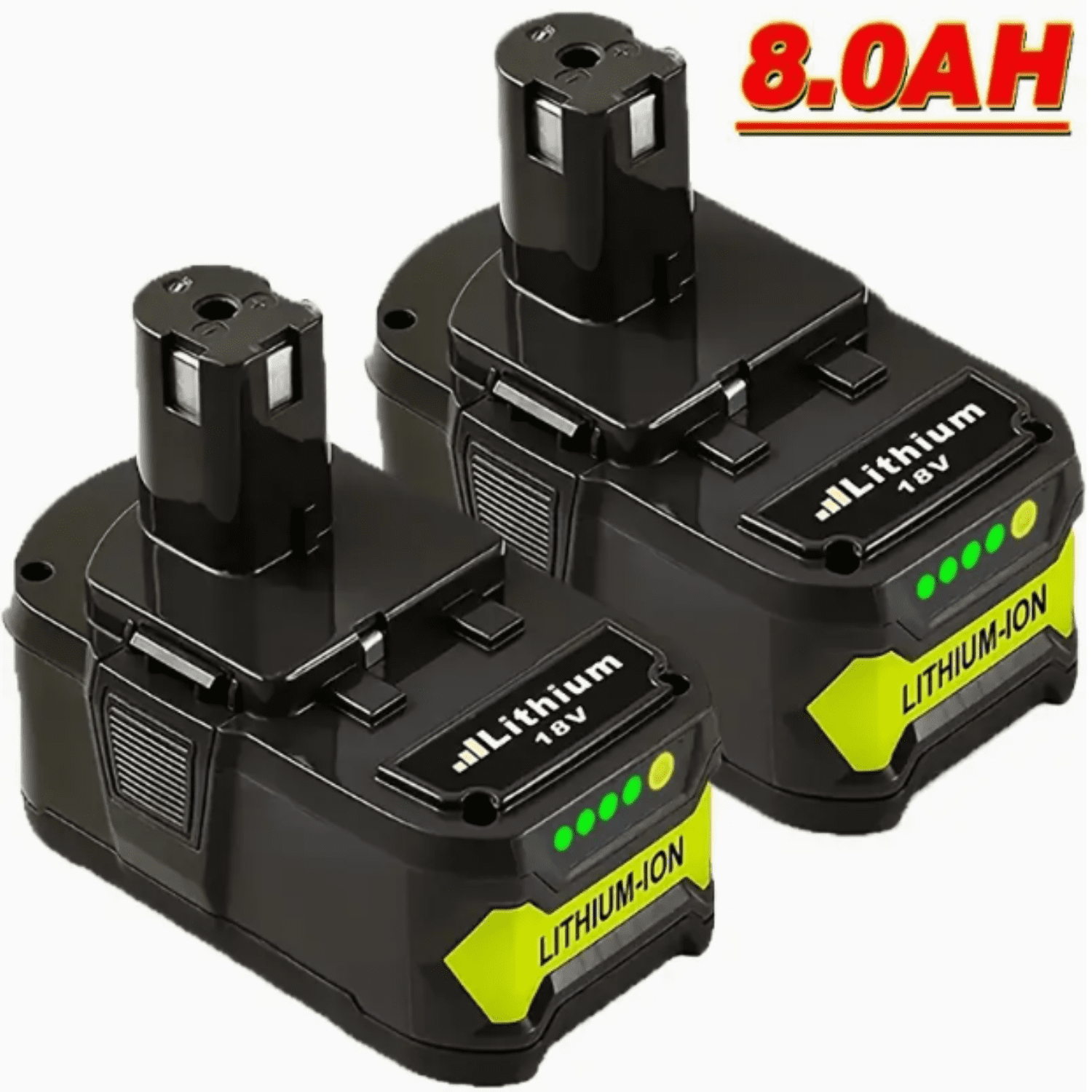 Upgraded 8.0Ah 2Packs P108 18V Battery Compatible with Ryobi 18V ONE+ Battery P102 P103 P104 P105 P107 P109 P122 Cordless Tool Batteries with Indicator