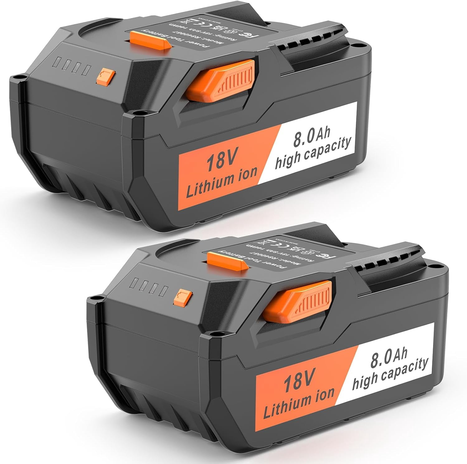 Upgraded 8.0Ah Replacement for Ridgid 18V Battery Ultra-High Capacity Compatible with Ridgid 18Volt Battery R840083 R840085 R840086 R840087 R840089 AC840085 AC840086 AC840087P AC840089 2Pack