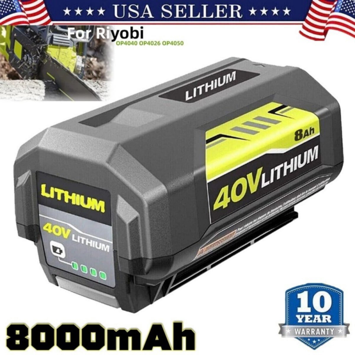 Upgraded 8.0Ah Replacement for Ryobi 40V Battery Compatible with OP4026 OP40601 OP4050A OP4040 40V Cordless Power Tools