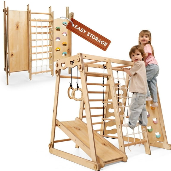 Goodevas Wooden 9-in-1 Climbing Frame Toddler Play Gym for 1-3 Ages