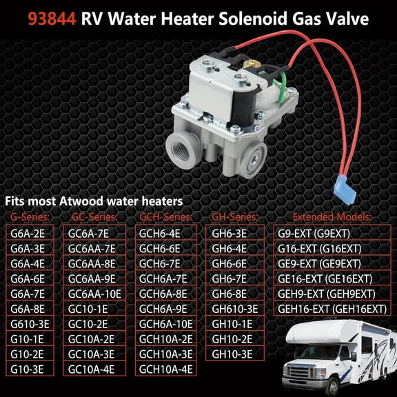 Upgraded 93844 RV Water  Solenoid Gas Valve GC6AA-10E  Fits for Atwood 6 and 10 Gallon Water Heaters Models