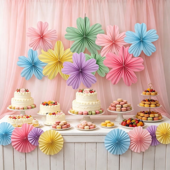 Upgraded 9PCS Spring Flower Paper Fan Decorations Classroom Hanging Decor for Kindergarten Holiday Party Supplies Style D(Multicolor D)