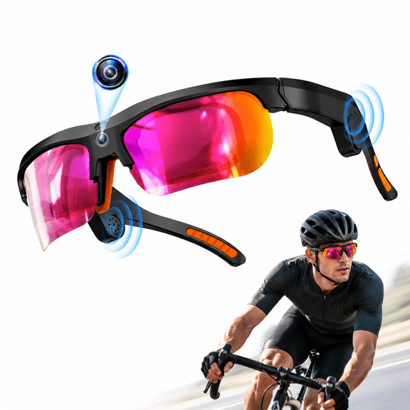 Upgraded AI Smart Glasses with 13MP Camera, 1080P/4K Video, EIS ,Open-Ear Bluetooth Audio, AI Voice Assistant & Real-Time Translation Via App UV400 Sunglasses for Cycling, Running,Outdoor & Hiking