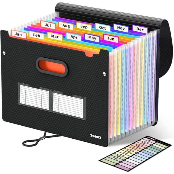 Upgraded Accordion File Organizer, Expanding File with Deeper 12 Pockets - Never Cover Up Index Tabs, Monthly Bill Paper Receipt Document Organizer, Letter A4 Size for Home Office School