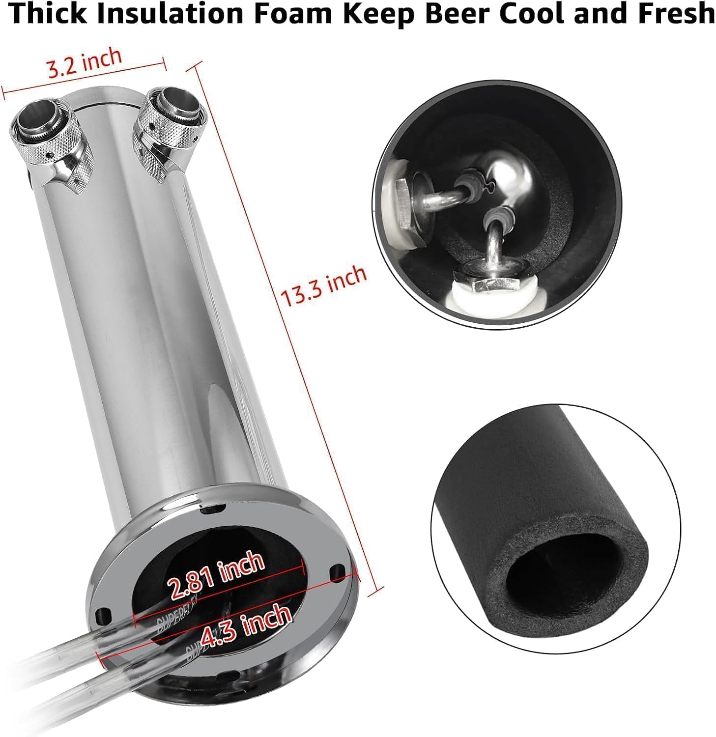 Upgraded Adjustable Dual Tap Kegerator Tower with Flow Control -Closing Faucet and Pre-Assembled Lines