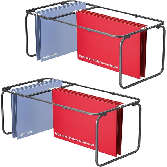 Upgraded Adjustable Hanging File Folder Frame Legal and Letter Size, 16 to 25 Inches Depth, Red or Blue Plastic, 2-Pack, Modern Style