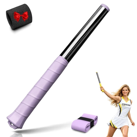 Upgraded Adjustable Intensity Badminton Swing Trainer, Racket Training Tool Tension Sound Feedback with Stainless Steel Non-Slip Handle for Strength,Precision Practice Indoor Outdoor Workout