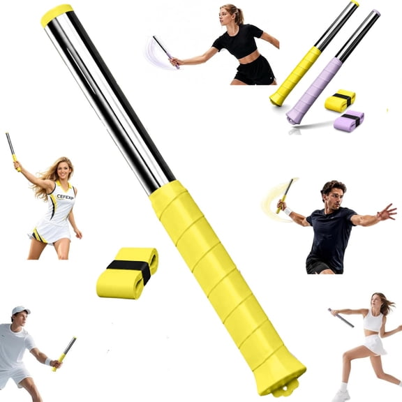 Upgraded Adjustable Intensity Badminton Swing Trainer,Racket Training Tool Tension Sound Feedback with Stainless Steel Non-Slip Handle for Strength,Precision Practice Indoor Outdoor Workout(Yellow)