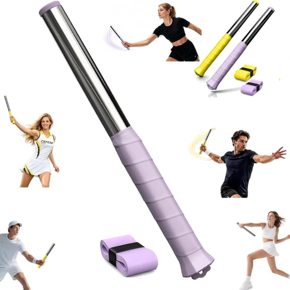 Upgraded Adjustable Intensity Badminton Swing Trainer,Racket Training Tool Tension Sound Feedback with Stainless Steel Non-Slip Handle for Strength,Precision Practice Indoor Outdoor Workout(Purple)