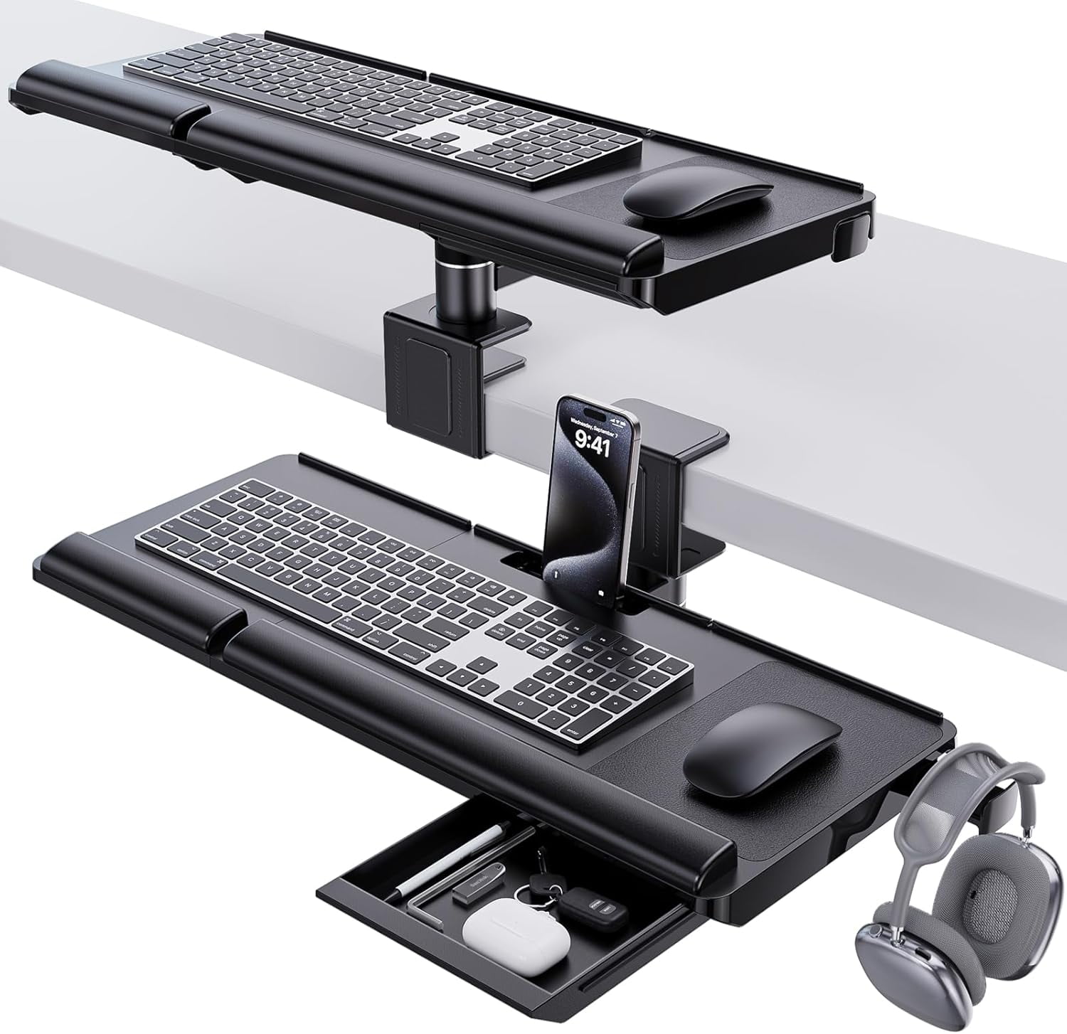 Upgraded Adjustable Keyboard Tray with 360° Rotation, 24.4" x 10" - Black