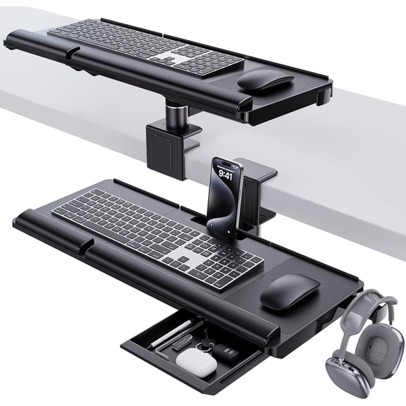Upgraded Adjustable Keyboard Tray with 360 Rotation, 24.4" x 10" - Black