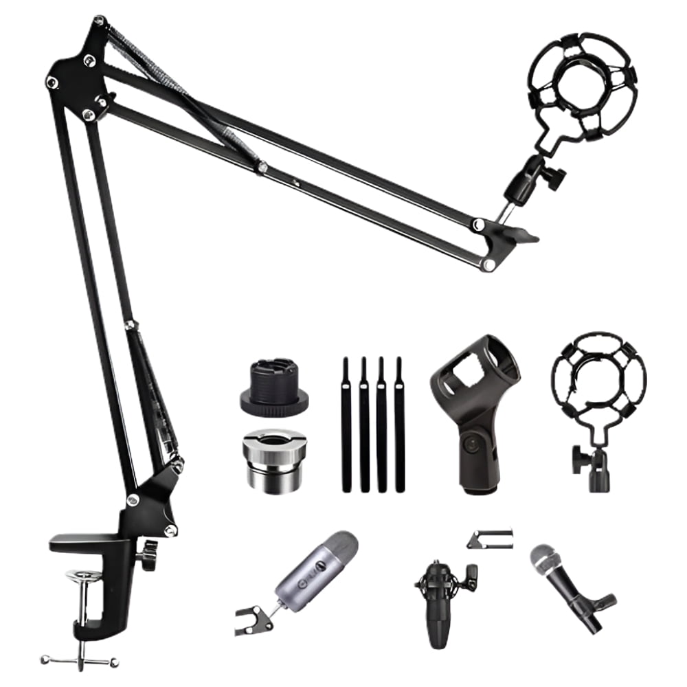 EASTSHINING Upgraded Adjustable Microphone Suspension Boom Scissor Arm Stand with Shock Mount Mic Clip Holder 3/8 to 5/8 Screw Adapter -for Blue Yeti, Snowball & Other Microphones (stand with adapter)