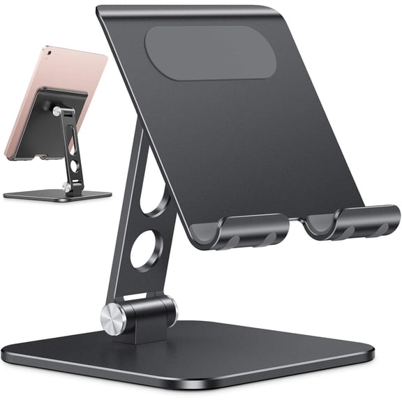Upgraded Adjustable Tablet Stand Holder, Heavy Duty Foldable Portable Monitor Stand, Travel Essentials for iPad Pro/Air/Mini, Surface Pro, 4.7''-15.6', Black