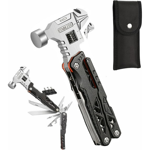 Upgraded Adjustable Wrench Multitool Hammer with YG10 Tungsten Steel Replaceable Wire Cutters for Men,18 in 1 Pocket Multi Tool Knife with Spring-Action Pliers for Camping,Survival