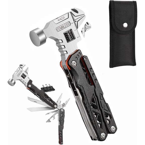 Upgraded Adjustable Wrench Multitool Hammer with YG10 Tungsten Steel Replaceable Wire Cutters for Men,18 in 1 Pocket Multi Tool Knife with Spring-Action Pliers for Camping,Survival