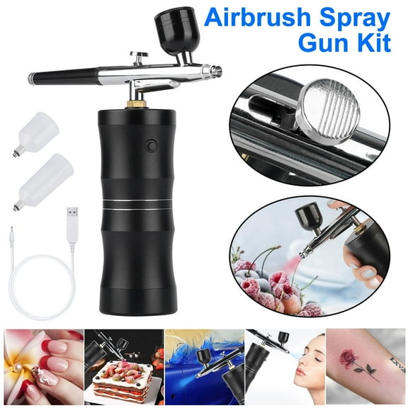 Upgraded Airbrush Kit with Air Compressor, Portable Cordless Auto Airbrush Gun Kit, Set for Cake Decorating, Makeup, Model Coloring, Tattoo, Nail Design,Black