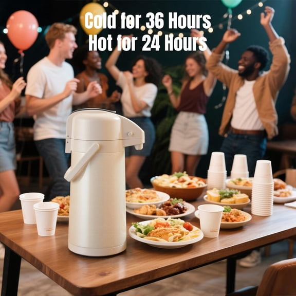 Upgraded Airpot Coffee Carafe with Double Pump, Stainless Steel Drink Dispenser for Hot/Cold Beverage with Lazy Susan Base