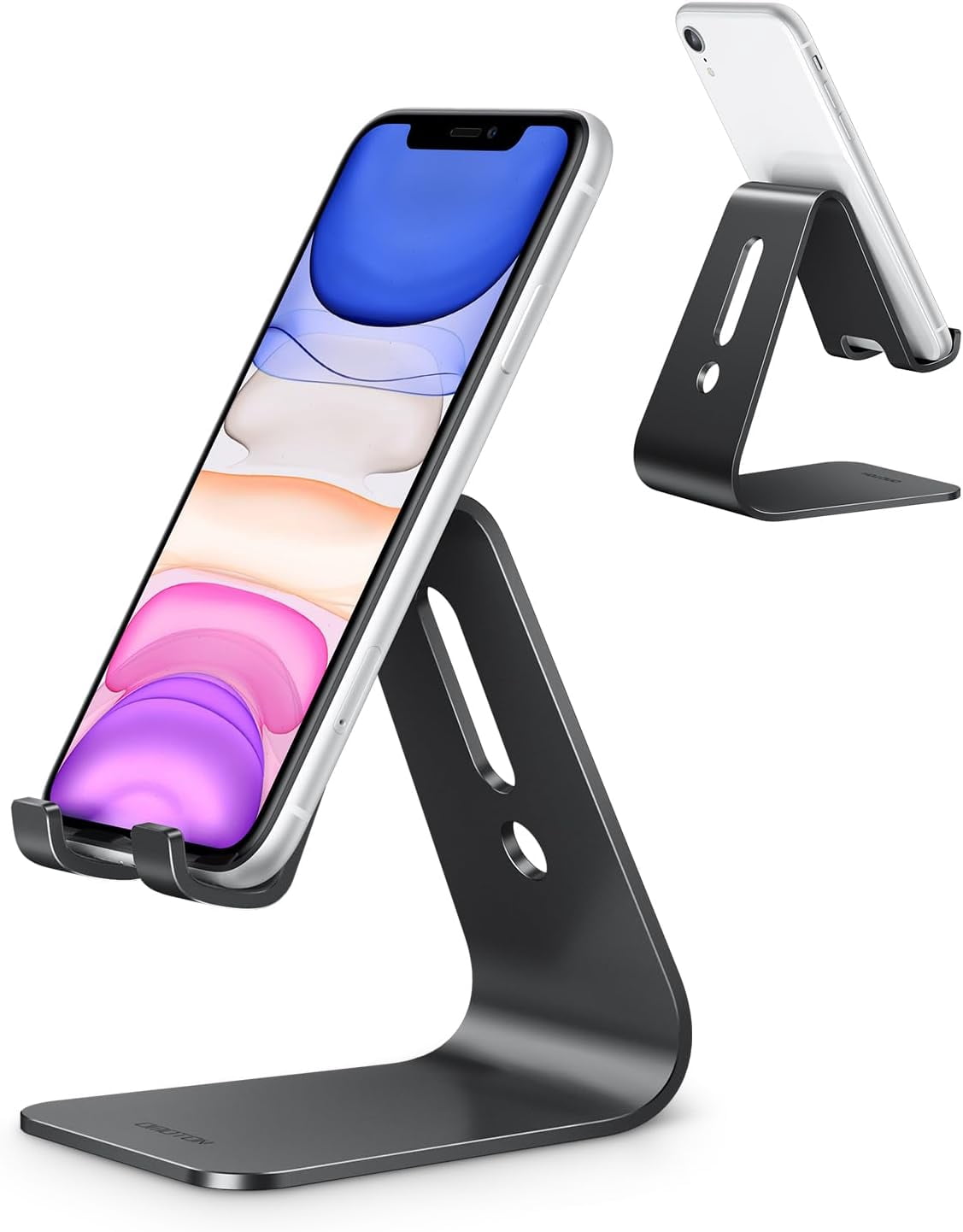 Upgraded Aluminum Cell Phone Stand for Desk, C1 Durable Cellphone Dock with Protective Pads, Smart Stand Designed for iPhone16, 15/14/13/12 Pro Max XR XS, iPad Mini, Android Phones,Rose Gold