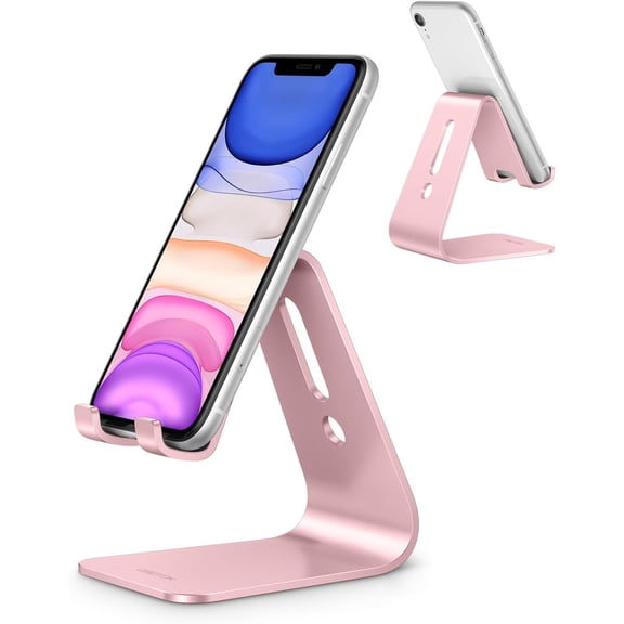 Upgraded Aluminum Cell Phone Stand for Desk, C1 Durable Cellphone Dock with Protective Pads, Smart Stand Designed for iPhone17, 16/15/14/13 Pro Max Air, iPad mini, Android Phones,Rose Gold