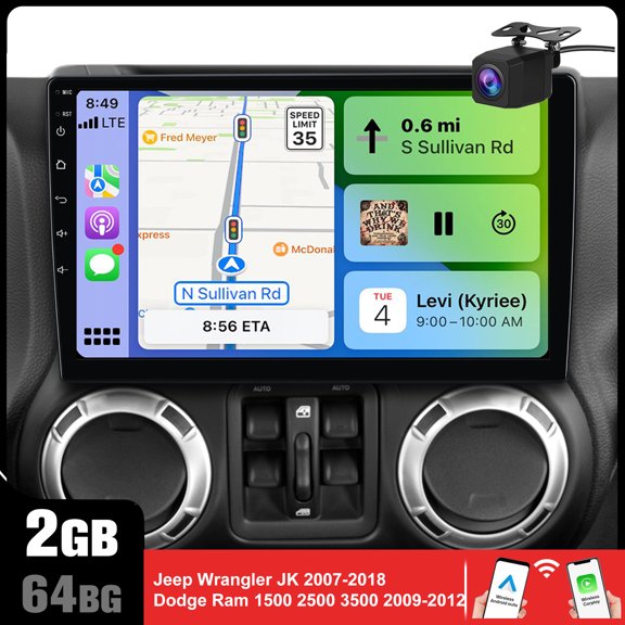 Upgraded Android 13 Car Radio Stereo for Jeep Wrangler JK 2007-2018, 2+32/64GB Touchscreen, Wireless CarPlay/Android Auto GPS Bluetooth WiFi Backup Camera