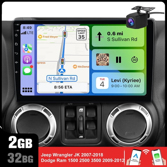 Upgraded Android 13 Car Radio Stereo for Jeep Wrangler JK 2007-2018, 2+32/64GB Touchscreen, Wireless CarPlay/Android Auto GPS Bluetooth WiFi Backup Camera