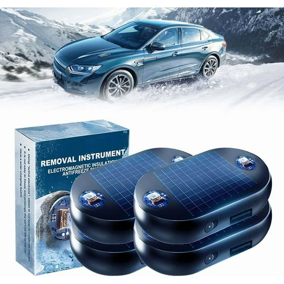 Upgraded Anti-freeze Electromagnetic Car Snow Removal Device, 2026 New Portable Solar Electromagnetic Molecular Interference Freeze and Snow Remover Instrument for Ice and Snow Scraping (4PCS, New)
