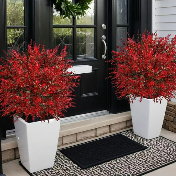 Upgraded Artificial Fake Flowers For Outdoor Outside Decor Bundles Faux Plants Silk Realistic Flower Look Real Plastic Decorations For Porch Q