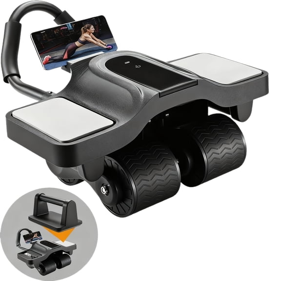 Upgraded Auto-Rebound Ab Roller Wheel and Push-Up Board Set with Advanced Elbow Support, 4-Wheel Core Exercise Equipment for Home Gym, Portable Fitness Gear