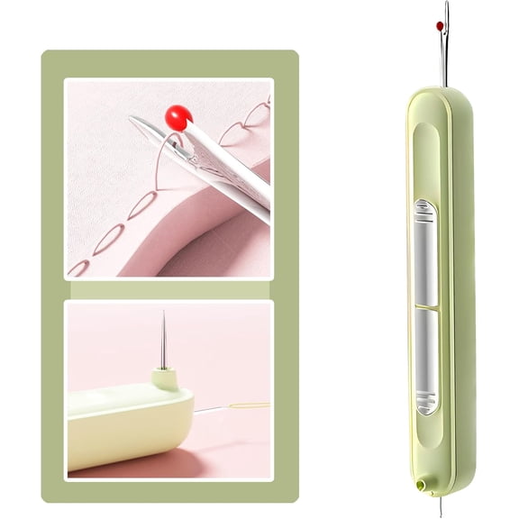 Upgraded Automatic Needle Threader for Sewing Machines, Portable Quilting & Hand Sewing Tool with Precision Hook Quick Threading Accessory (Green)