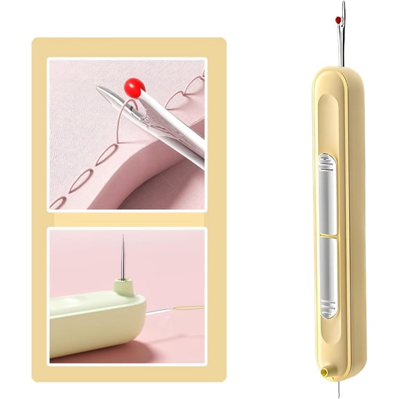 Upgraded Automatic Needle Threader for Sewing Machines, Portable Quilting & Hand Sewing Tool with Precision Hook Quick Threading Accessory (Yellow)