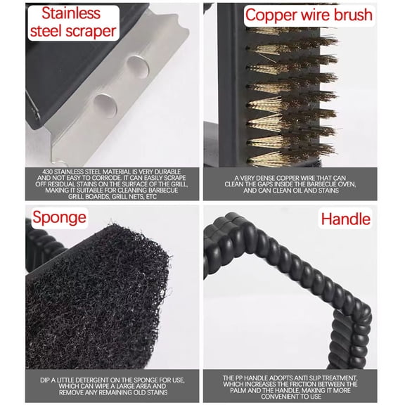 Upgraded BBQ Cleaning Steel Brush BBQ 3-in-1 Right Angle Brush Stainless Steel Grill Grill Net Cleaning Brush Brush M