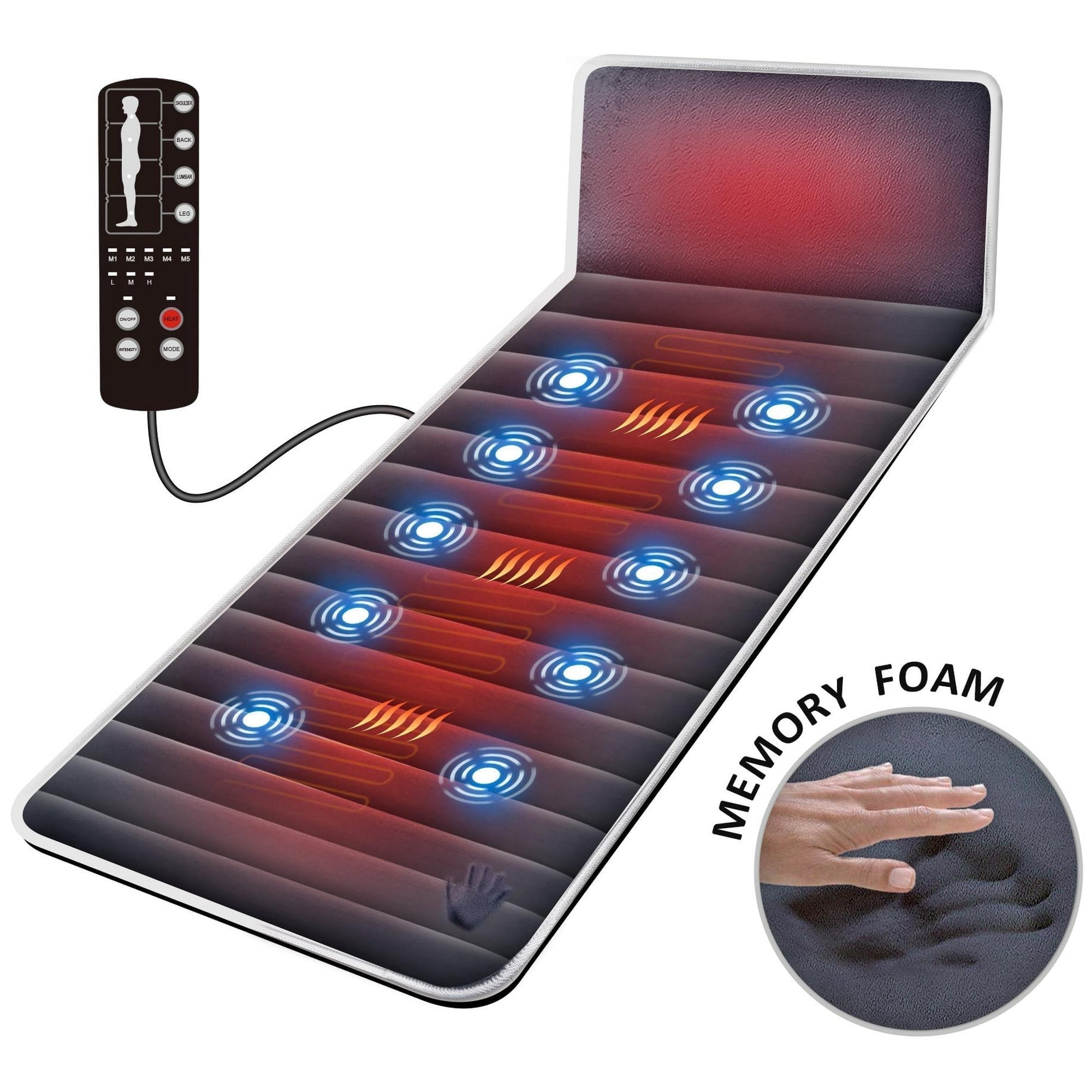 Snailax Massage Mat with Heat,Memory Foam Back Massager with Adjustable Intensity, Gift