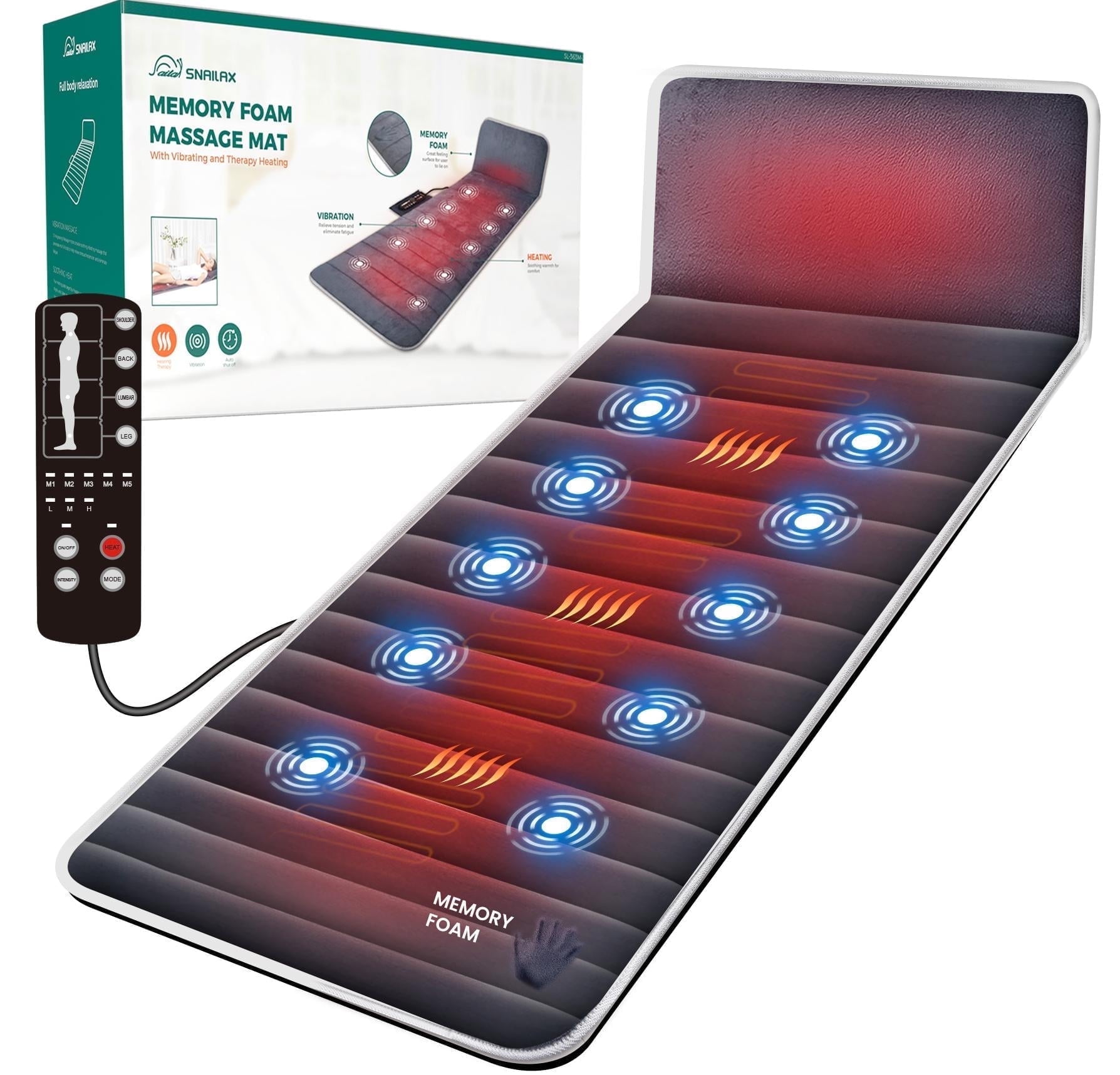 Snailax Upgraded Massage Mat with Heat,Memory Foam Back Massager