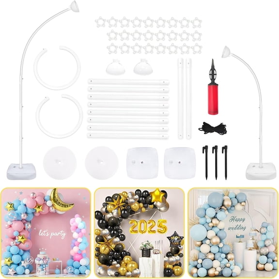 [Upgraded] Balloon Arch Kit 8.2FT & 6FT, Free Bending Top Half Balloon Arch Stand with Base, Floor Arch Backdrop Stand Frame for Lawn Yard Birthday Wedding Party Decorations
