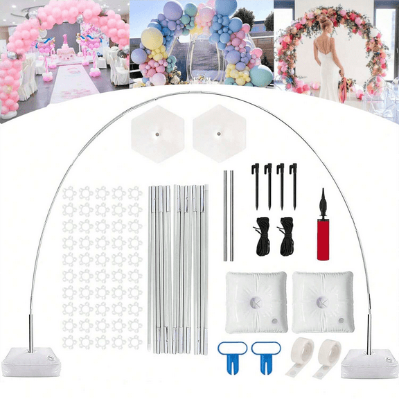 Upgraded Balloon Arch Stand Kit - PONAMFO Balloon Arch Frame with 15 White Rods, Steel Pipes, Balloon Pump and Water Fillable Base, Adjustable Height for Wedding Baby Shower Birthday Party Decoration