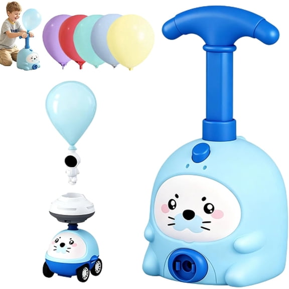Upgraded Balloon Launcher Toy Set, Animal Air Powered Balloon Car Toy, Balloons Car Toy Pump Set, 2-in-1 Races on Ground & Flies in Air, Actually Keeps Busy for Hours (Blue+1Car)