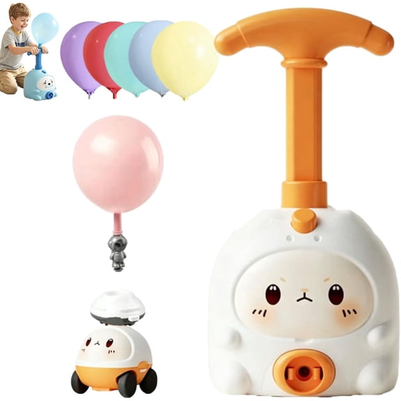 Upgraded Balloon Launcher Toy Set, Animal Air Powered Balloon Car Toy, Balloons Car Toy Pump Set, 2-in-1 Races on Ground & Flies in Air, Actually Keeps Busy for Hours (White+1Car)