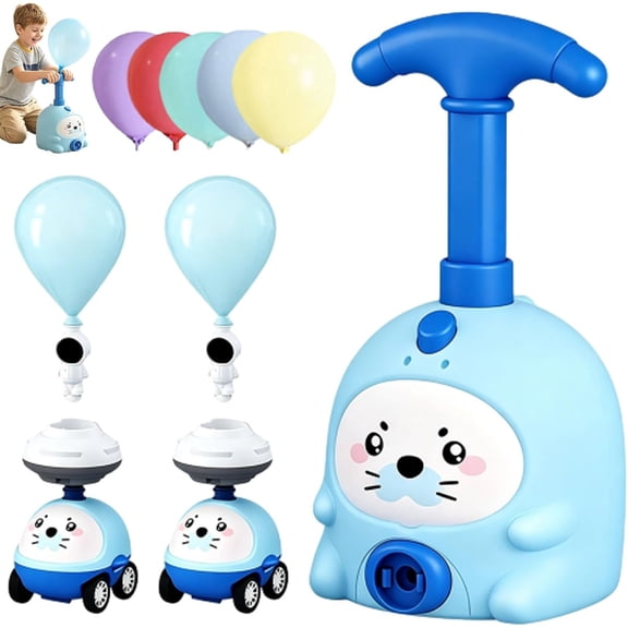 Upgraded Balloon Launcher Toy Set, Animal Air Powered Balloon Car Toy, Balloons Car Toy Pump Set, 2-in-1 Races on Ground & Flies in Air, Actually Keeps Busy for Hours (Blue+2Car)