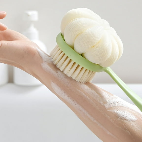 Upgraded Bath Brush Long Handle for Shower, 14" Back Shower Brush with Bristles and Loofah, Back Scrubber for Cleanse Back and Hard to Reach Areas with Curved Long Handle, Men and Women B