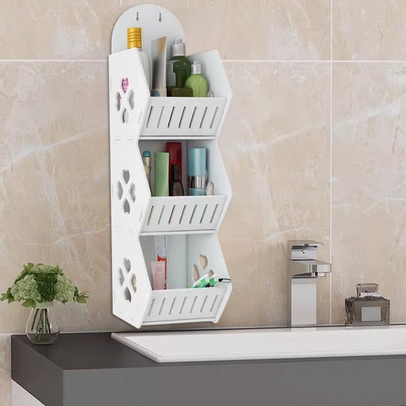 Upgraded Bathroom Shelves Organizers and Storage,Wall Mounted No Drilling Adhesive Shelf Rack and Hooks for Vanity | Toilet, Plastic Shower Caddy Counter Organization F