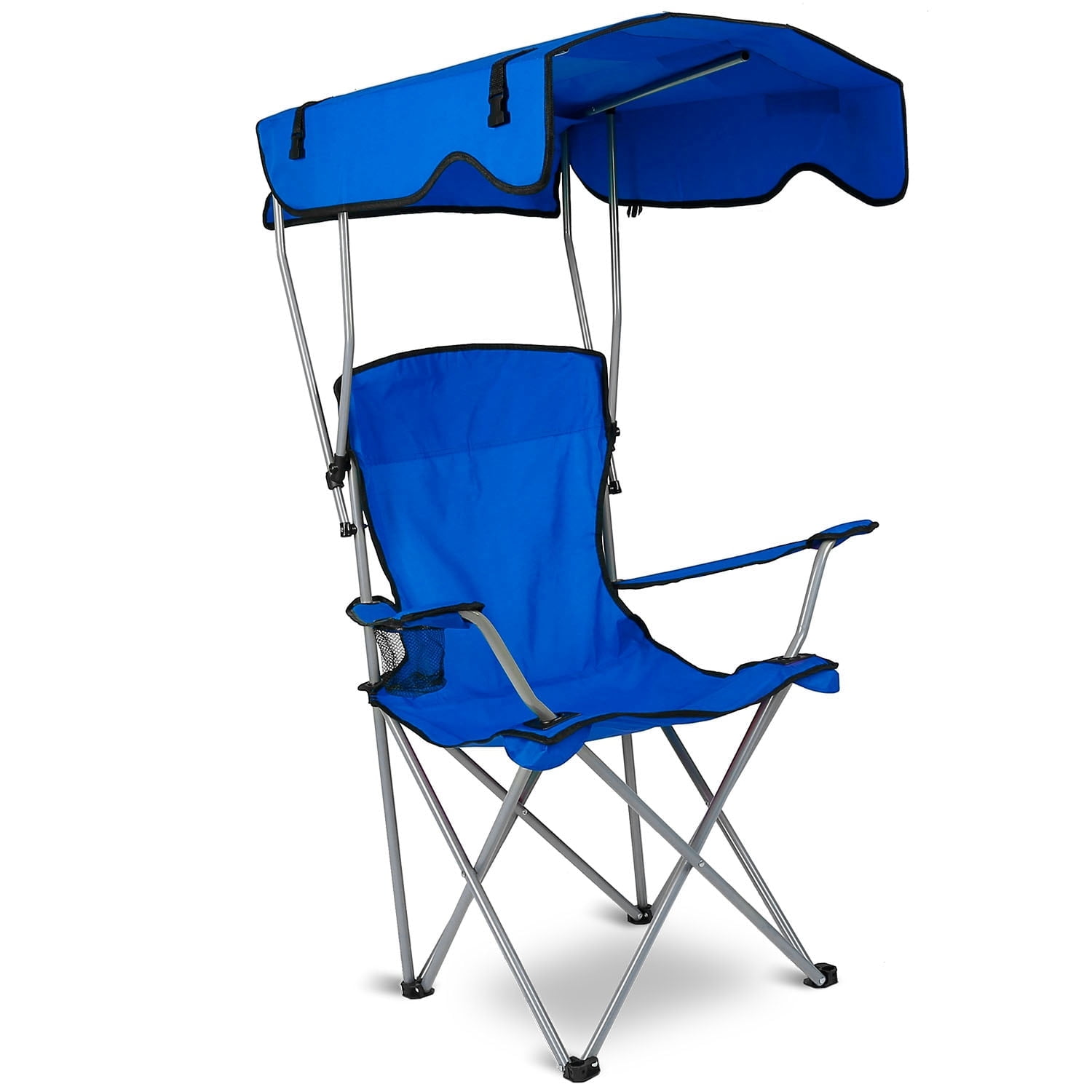 Blue Folding Steel Beach Chair with Adjustable Canopy